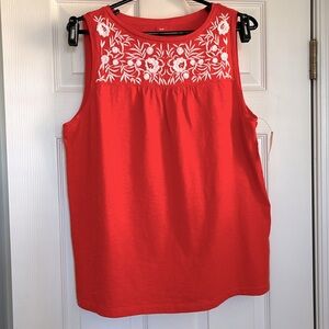 NWT Talbots sz LP orange sleeveless top w/white embroidered yoke 100% cotton
